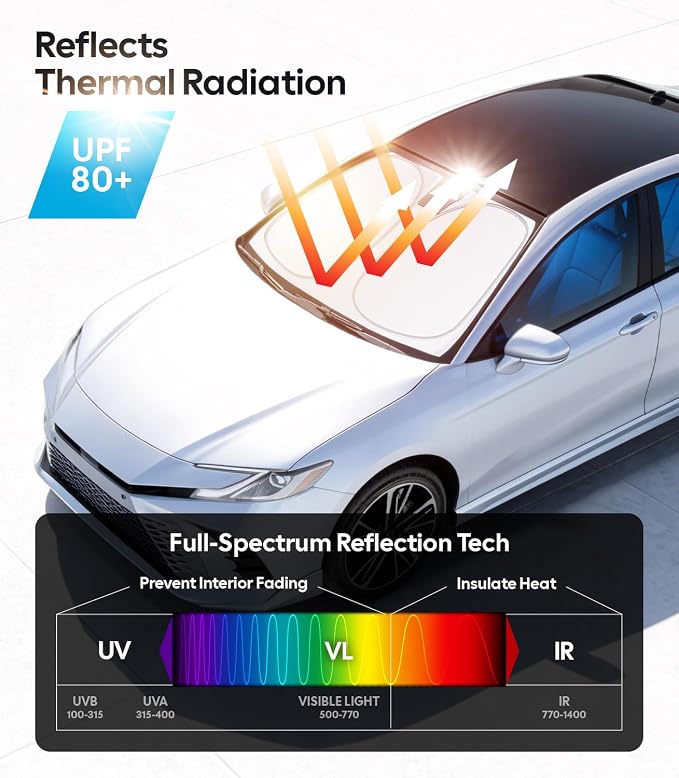 Wigoo for Toyota Camry 2018-2026 Windshield Sunshade, Keeps Interior Cool | OEM Design, Cooling Tech Fabric, Blocks Heat, Foldable, Storage Bag Included, Compatible with Toyota Camry 2018-2026 - Image 3