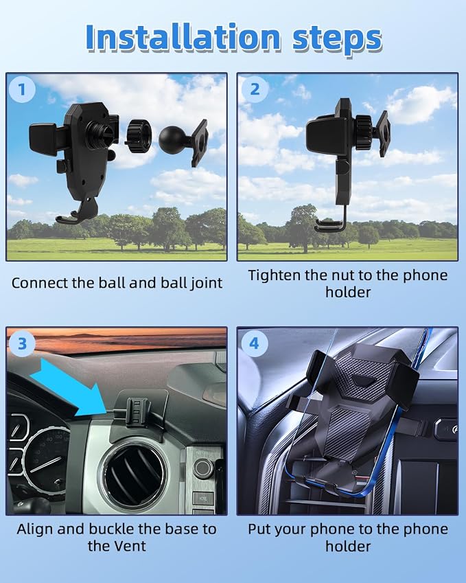 PZK Car Phone Mount for Toyota Tundra 2014-2021 Accessories Custom Air Vent | Auto Lock Car Phone Holder for Tundra Hands Free 360° Rotation One Button Release Fixed Clip Phone Cradles for All phone - Image 7