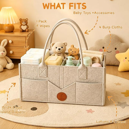 Diaper Bag Organizer Compatible with Cloud Island, Felt Diaper Caddy with Handle, Portable Storage Basket for Changing Table & Car, Khaki - Image 4
