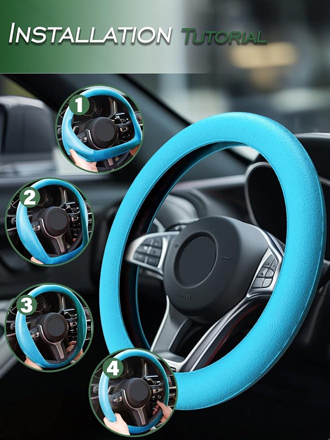 LRITER Car Steering Wheel Cover, Non-Slip Silicone Material, Light Blue | Multiple Color Choices, Universal Auto Parts Steering Wheel Cover, Suitable for Most Cars - Image 5