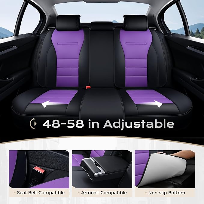 Coverado Car Seat Covers Full Set, Nappa Leather Seat Covers for Cars, Car Seat Protector Car Seat Cushion, Front and Back Seat Protectors Cushions Universal Fit for Most Cars Vehicles(Black&Purple) - Image 5