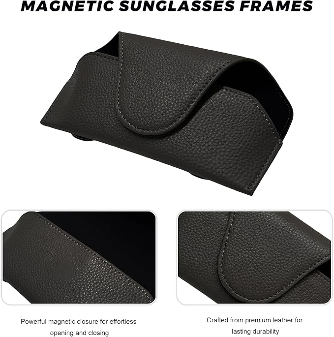 Sunglass Holder for Car Visor, Magnetic Auto Sun Visor Eyeglass Organizer with Dual Back Clips, Leather Glasses Protective Storage Case Universal for Most Vehicles Visors (Black) - Image 3