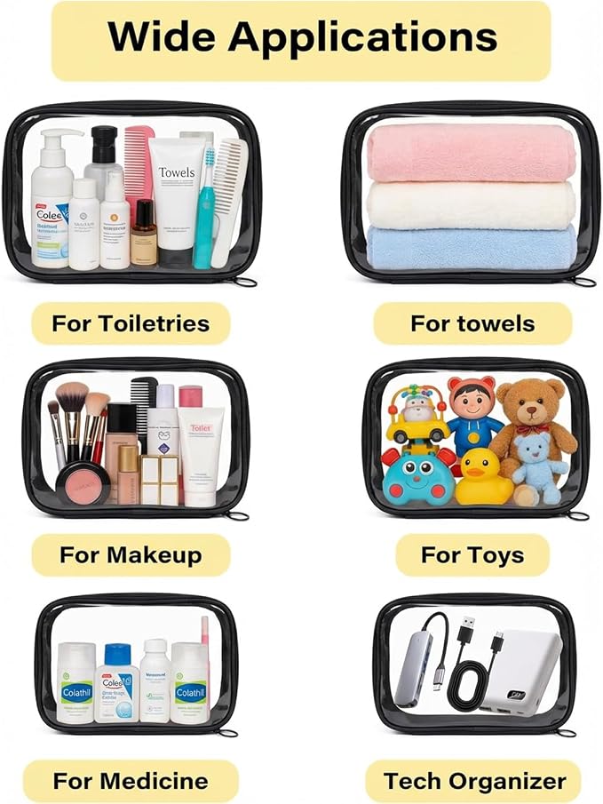 3Pack Clear Makeup Bags Set, Clear Travel Makeup Bag Waterproof Makeup Case Small Toiletry Bag with Zipper Portable Cosmetic Pouch Makeup Storage Bag Car Bag for Essentials - Image 3