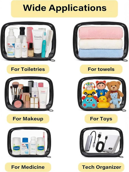 3Pack Clear Makeup Bags Set, Clear Travel Makeup Bag Waterproof Makeup Case Small Toiletry Bag with Zipper Portable Cosmetic Pouch Makeup Storage Bag Car Bag for Essentials - Image 3