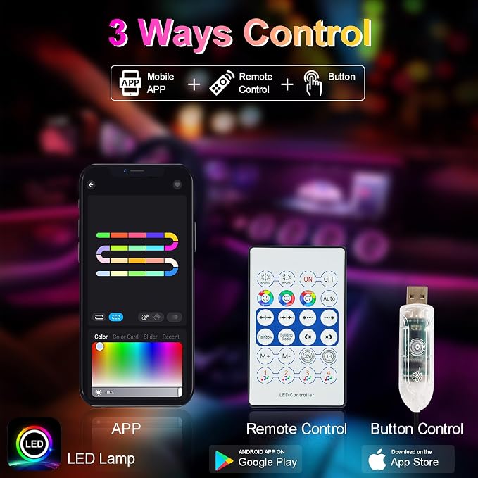 118" Acrylic Interior Car Lights with Smart APP RGB 2 in 1 (2 * 59in) | USB Powered Ambient Lighting Kits, 0.08in Ultra-Thin Thickness Car LED Strip Light Music Sync Neon Strip for Vehicle - Image 5
