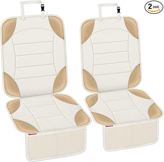 Sinvitron Car Seat Protector for Child Car Seat - Waterproof Non-Slip Leather Mat with 2 Mesh Pockets, Universal Seat Cover for Baby, Pets & Vehicles(2-Pack,Off-White) by Sinvitron