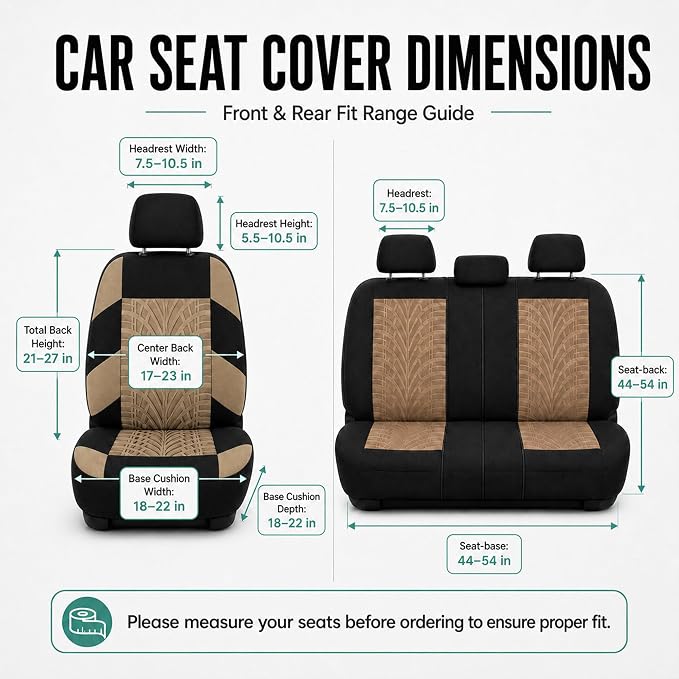 FH Group Car Seat Covers Full Set Premium Cloth - Universal Fit, Automotive, Low Back Front Washable Seat Covers, Airbag Compatible, Split Bench Rear Seat for SUV, Sedan Beige - Image 9