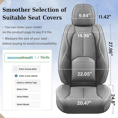 Coverado Car Seat Covers Full Set, Premium Nappa Leather Seat Covers for Car, Waterproof Car Seat Protector with Lumbar Support, Automotive Seat Covers Universal Fit for Most Cars SUV Truck(Gray) - Image 6