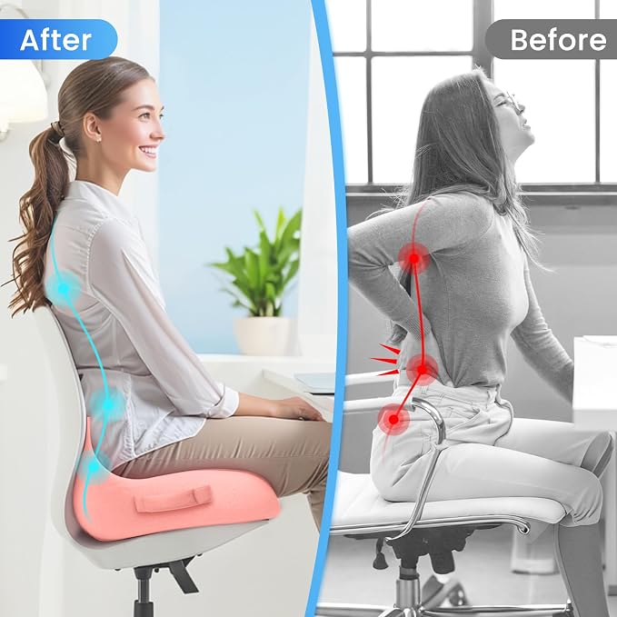 CushZone Extra Large Seat Cushion, Sciatica Support for Office Chair, Pink | Ergonomic Office Chair Cushion for Hip & Tailbone Pain Relief, Memory Foam Cushion for Car, Long Trip, Desk Chair, Lab - Image 7