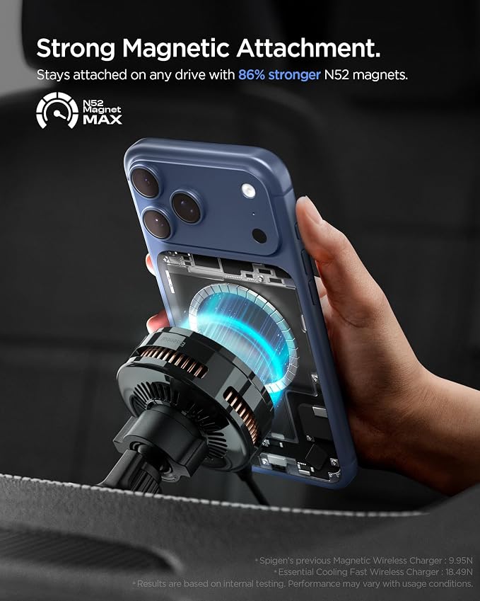 Spigen Cryomax MagFit Qi2.2 25W MagSafe Car Mount Wireless Charger | Ultra-Fast Charging Function w/ Active Peltier Cooling (Requires 45W or Higher Charging Adapter) - Image 5