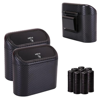 Ginsco Mini Car Trash Can with Lid, Small Car Garbage Can, Cute Leakproof ABS Car Trash Bin, Car Accessories for Interior, Garbage Bin for Car, Home, Office with 120pcs Trash Bags Carbon Fibre by Ginsco