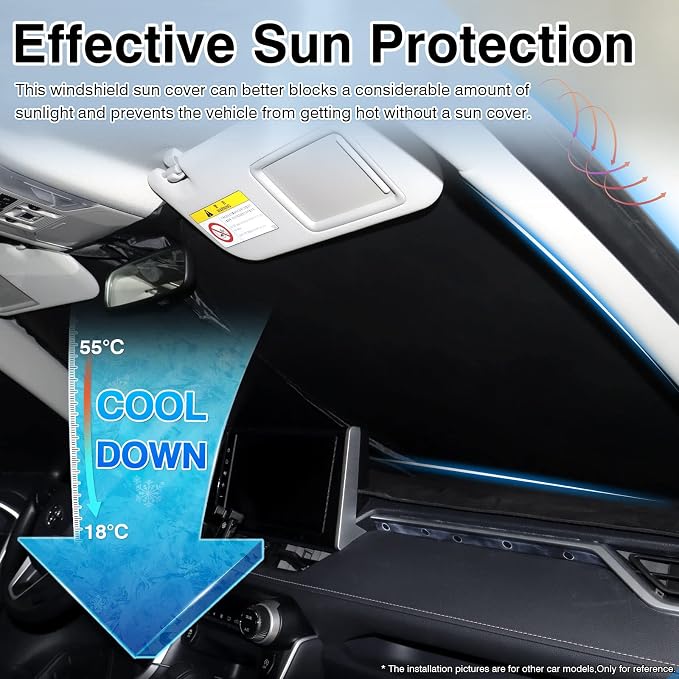 Canvcle Windshield Flag Sun Shade Sun Visor Heat Shield for 2018-2026 Jeep Wrangler JL & 2/4 Door 4XE & 2020-2026 Jeep Gladiator JT Thicken 3-Layer Keep Vehicle Cool Protect Your Car from Sun Heat - Image 4