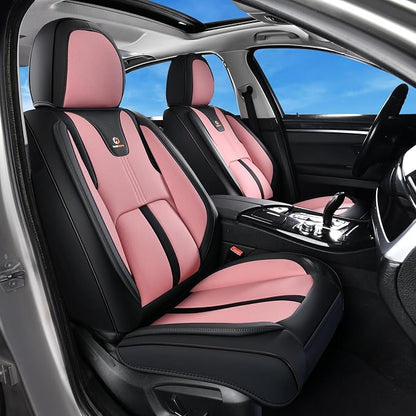 Huidasource Seat Covers Full Set Luxury Nappa Leather, Seat Covers with Velcro Adjustable, Airbag, Lumbar Support, Cooling＆Heating, Car Seat Cover Set Universal Fit for Most Cars SUV Trucks Black＆Pink - Image 2