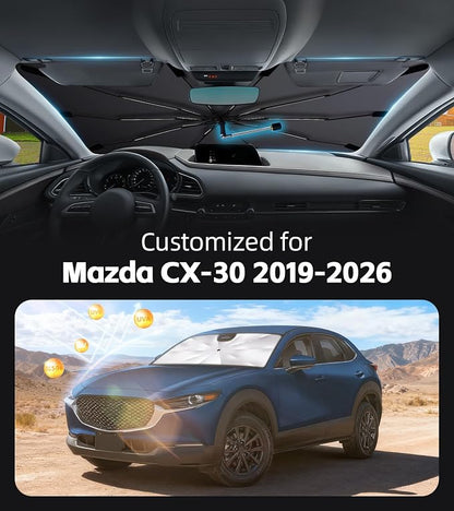Windshield Sun Shade for Mazda CX-30 2019-2026 with 360° Rotating Shaft | Custom Fit Umbrella Sunshade for UV Blocking, Interior Heat Protection, Easy Storage, UPF 50+ Cool Windshield Cover - Image 2