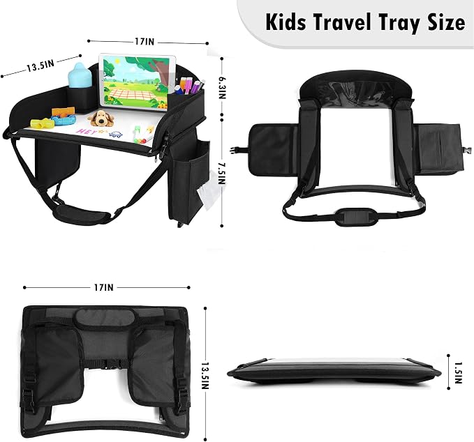 Kids Travel Tray for Toddler Car Seat, Road Trip Activities for Kid | Road Trip Essentials Accessories Lap Tray with iPad Holder Stand & Dry Erase Board as Travel Gifts for Kid,Black - Image 6