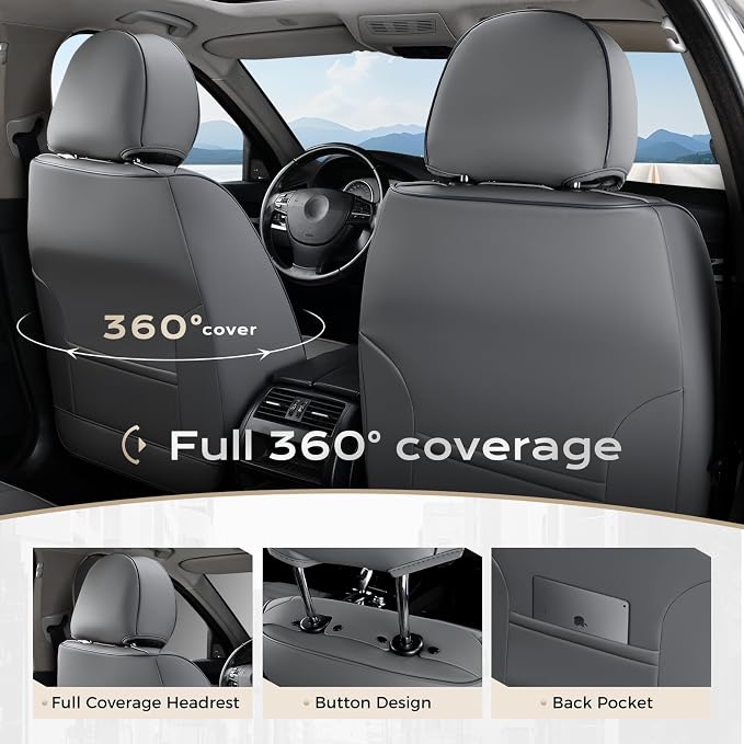 Coverado Car Seat Covers with Lumbar Support, Front Covers for Cars, Universal Automotive Seat Cover, Waterproof, Leather Car Seat Cushion, Interior Seat Protectors for Most Cars - Image 4
