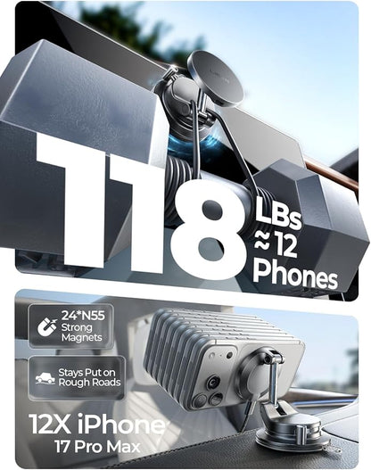 LISEN 15W MagSafe Car Mount Charger, Magnetic Wireless Car Phone Holder | [Easiest Mount] 96LBS Vacuum Suction Car Mount, 360° Magnetic Phone Holders for Your Car, for iPhone 17-12, Pixel 10, Samsung - Image 6