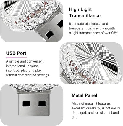 USB LED Car Interior Atmosphere Lamp, Mini Crystal Car LED Night Light, Plug-in Night Ambient Lighting, Universal USB Ambient Light for Cars SUVs Trucks RVs (Purple) - Image 3
