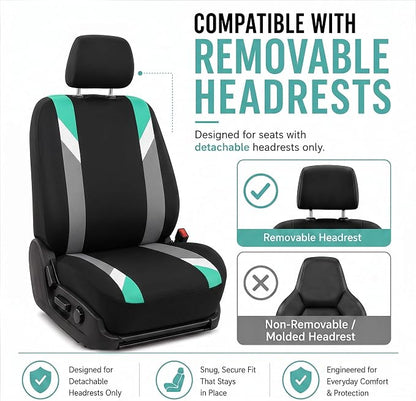 FH Group Front Set Cloth Car Seat Covers for Low Back Car Seats with Removable Headrest, Universal Fit, Airbag Compatible, Seat Cover for SUV, Sedan, Van, Mint - Image 2