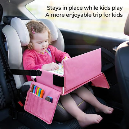 Car Seat Tray for Kids Travel, Carseat Tray for Toddler Road Trip Activities, Car Trays for Kids Road Trip Essentials, Travel Trays for Airplane, Toddler Car Seat Lap Table - Pink - Image 2