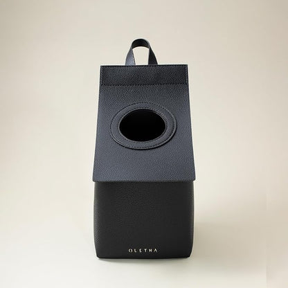 OLETHA Hanging Tissue Box Cover for Kleenex Cube Boxes, Black | Aesthetic faux leather tissue box holder hangs or stands freely; also fits Puffs; ideal for RV, camping & bath - Image 6
