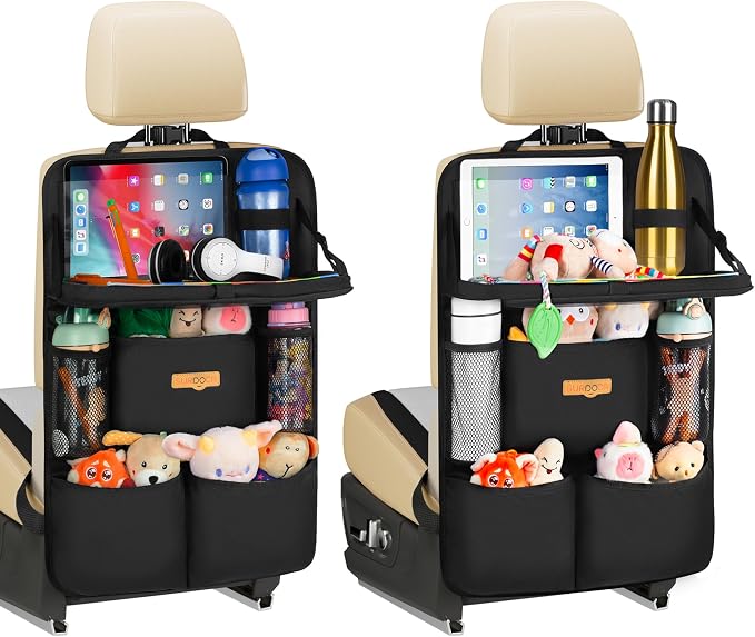 SURDOCA Backseat Car Organizer with Foldable Tray for Kids & Adults – NEW MODEL Seat Storage with Touchable Tablet Pocket, Roadtrip Essentials – Fits Most Vehicles by SURDOCA