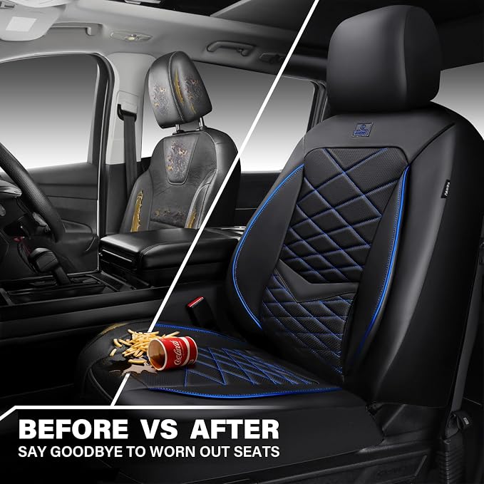 CAR PASS Luxury Nappa Leather Seat Covers Front, Water Resistant 3D Memory Foam Car Seat Covers with Lumbar Support,Thick Seat Cover Airbag Compatible Universal Fit for Sedan SUV Van Truck, Black Blue - Image 6