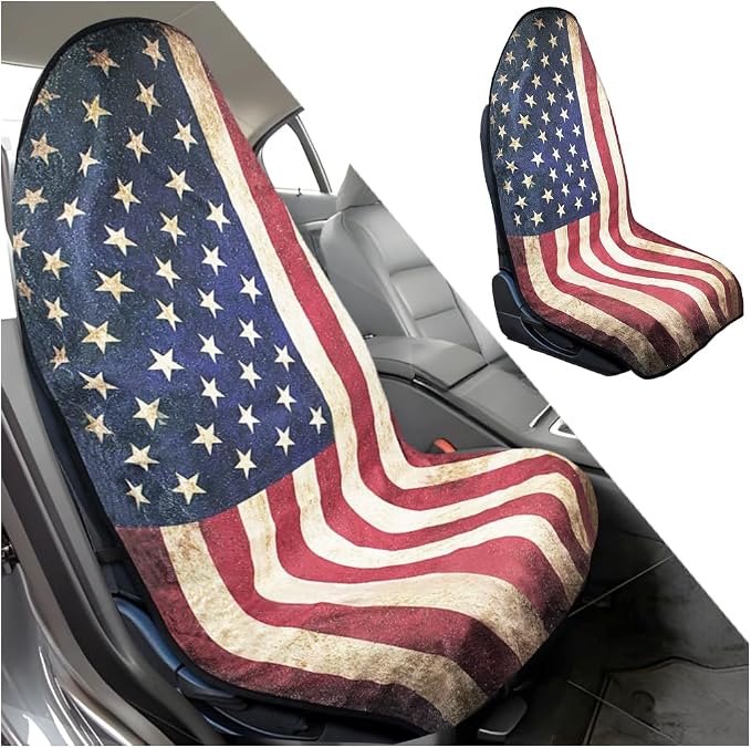 Mandark Ameican Flag Waterproof Towel Car Seat Cover, Sweatproof Non Slip Bucket Carseat, Patriotic Machine Washable Vehicle Bucket Frontseat Protector Accessories, Universal Fit(Flag) by Unknown