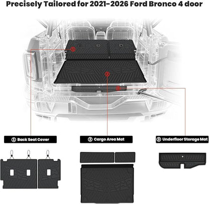 LASFIT Cargo Mats+Rear Back Seat Protector for Ford Bronco 4-Door 2021-2026 | All Weather TPE Trunk Liner+Underfloor Storage Mat+Backrest Cover Custom Fit Easy Clean, Not Fit Bronco Sport or 2 Door - Image 2