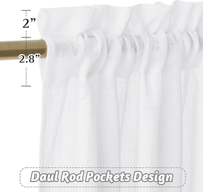 RYB HOME White Sheer Curtains 95 inches Long for Living Room | Extra 66 inches Widith for Light Filtering, Rod Pocket, Breathable, Semi Sheer Curtains, White, W66 x L95, 2 Panels Set - Image 2