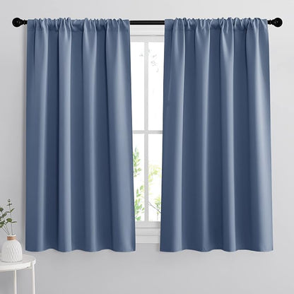 RYB HOME Short Blackout Curtains for Bedroom, Room Darkening, Rod Pocket | Thermal Insulated,Summer Heat Light UV Blocking,Triple-weave Fabric,Nursery Kitchen Bathroom,W42 x L48,Stone Blue,2 Panels by RYBHOME