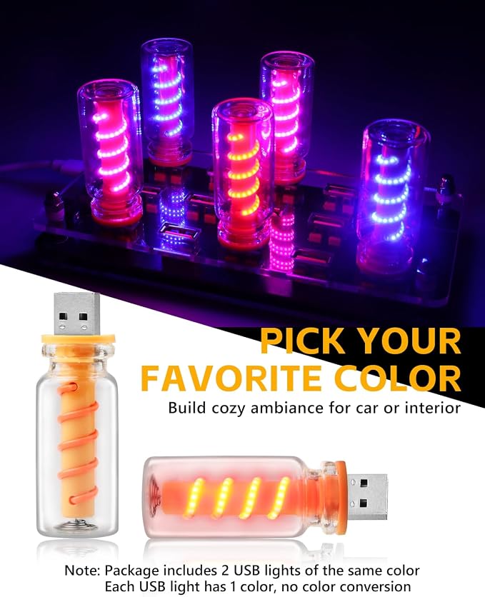 2PCS [Retro Playful Style] USB Lights for Car, Touch Adjustment Lights, Plug in USB Car Interior Ambient Light, Mini Spiral LED USB Night Light for Camping, Christmas Decoration, Party (Red) - Image 7