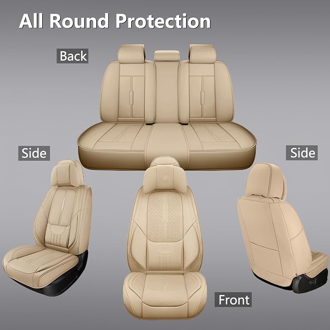Universal Fit Premium Beige Leather 5-Seats Car Seat Covers | Waterproof full-set seat protector for Cars,SUVs,Trucks,airbag-safe,wipe-clean,10-min install,all-season car seat cushion. - Image 6