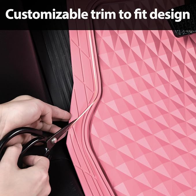 CAR PASS Heavy Duty Rubber Pink Car Floor Mats & Cargo Liners, Deep Dish All-Weather Trunk Mats Durable Anti-Slip 3D Rhombus Waterproof Trim to Fit Liner Universal Fit Auto,Sedan,SUV,Truck, Pink - Image 7