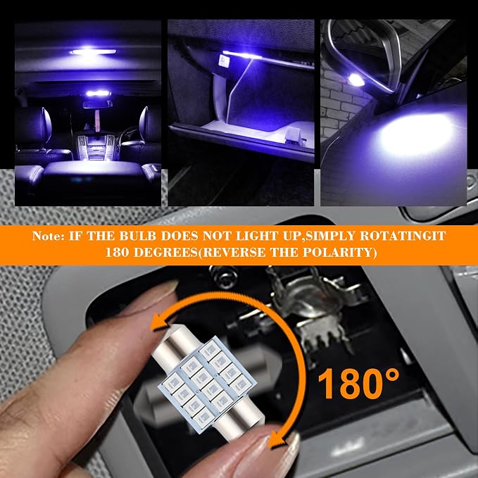 iFunyLED 24 Pieces Dome Light LED Car Interior Bulb Kit Set 194 T10 DE3175 578 31mm 42mm Bulbs Interior Replacement Lights for Car Map License Plate Door Side Marker Cornering Trunk Light - Blue - Image 4