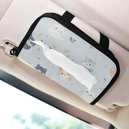 Car Tissue Holder Napkin Dispenser Box Storage Case Sun Visor Mask Holders with Adjustable Straps Reusable Refillable Cute Cats - Image 7
