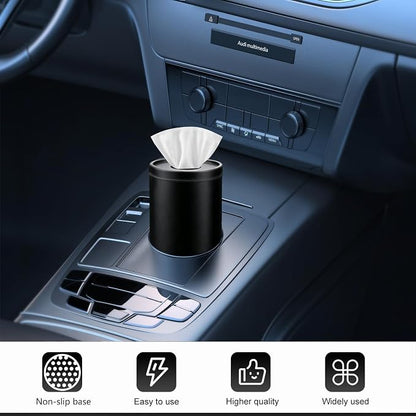 Car Tissues Cylinder, Cup Holder Car Tissue Box, Detachable Easy Cleaning Tissue Holder with 1 Pack Tissues, Black - Image 2