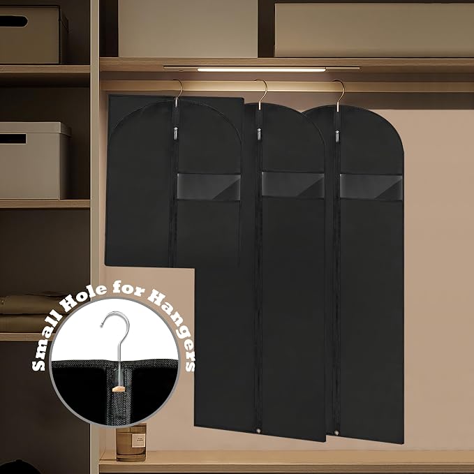 Dress Bags for Gowns Long, 60'' Garment Bags for Hanging Clothes, Suit Bag Cover for Storage and Travel (Black) - Image 5