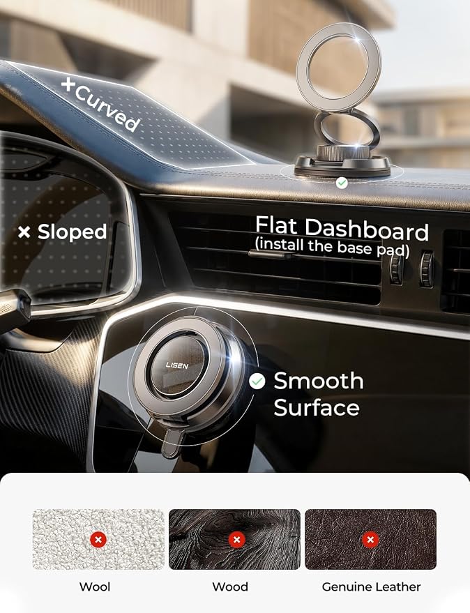 LISEN Suction Phone Mount for Vacuum [All-Metal & Nano Gel 98+LBS Suction] 360 Adjustable Vacuum Magnetic Phone Holder for Car, for Magsafe Car Mount for iPhone 17 Pro Max 16 15 14 13 12 &Dash Covers | [True Military-Grade] Car Phone Holder [Upgraded S... - Image 8