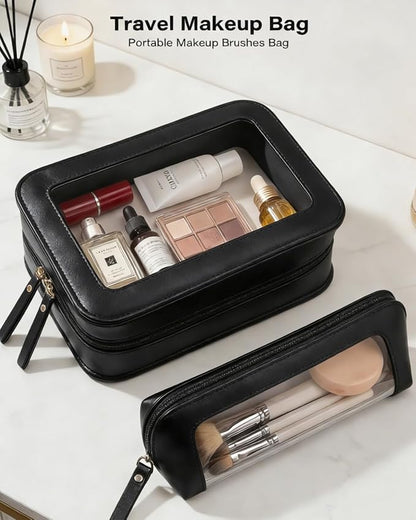 2Pack Clear Makeup Bags Set, Travel Toiletry Bag Zipper Storage Organizer Pouch, Versatile Storage Stationery, Travel Storage Bag, Pencil Case Car Accessory Bag(Black) - Image 3