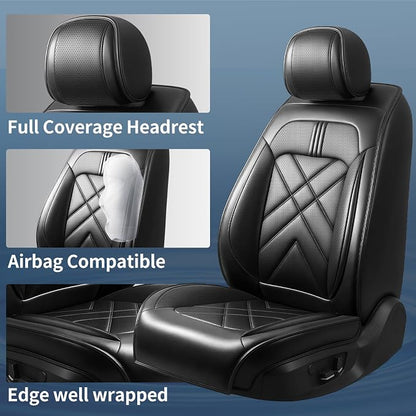Rio Car Seat Covers Custom Fit for KIA Rio 2014-2025 2026, Premium Full Coverage Leather Automotive Seat Protectors, All Seasons Waterproof Breathable, Airbag Compatible (Full Set, Black - Image 2