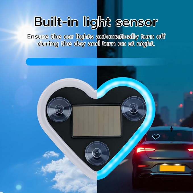 Mcbazel Car LED Ambient Light, Rechargeable Solar-Powered Heart-Shaped LED Light, 6 Lighting Modes, Romantic Car, Outdoor Decor, Ideal Gift for Couples, Women, Men - Ice Blue (1 Pcs) - Image 4