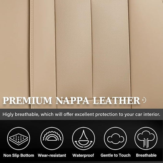 Coverado Backseat Cover for Dogs, Car Seat Protector for Back Seat, Car Seat Covers Beige, Car Seat Cushion Nappa Leather, 3-Pieces Waterproof Seat Covers Carseat Cover Universal Fit for Most Cars - Image 2