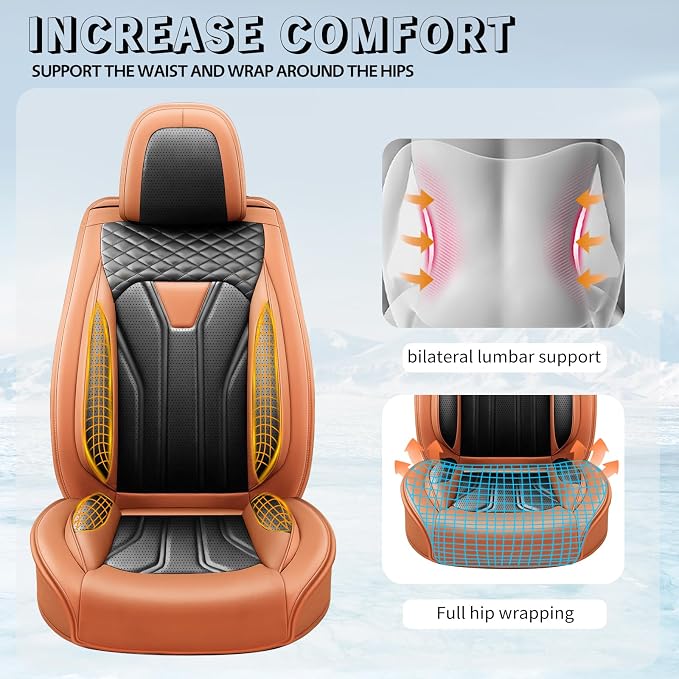 Fit Camry Premium Leather Car Seat Covers for Toyota Camry 2012-2025 2026 - Waterproof，Breathable，All-Weather Seat Cushion Protecto & Airbag Compatible, 2 Front Seat Orange&Black - Image 7