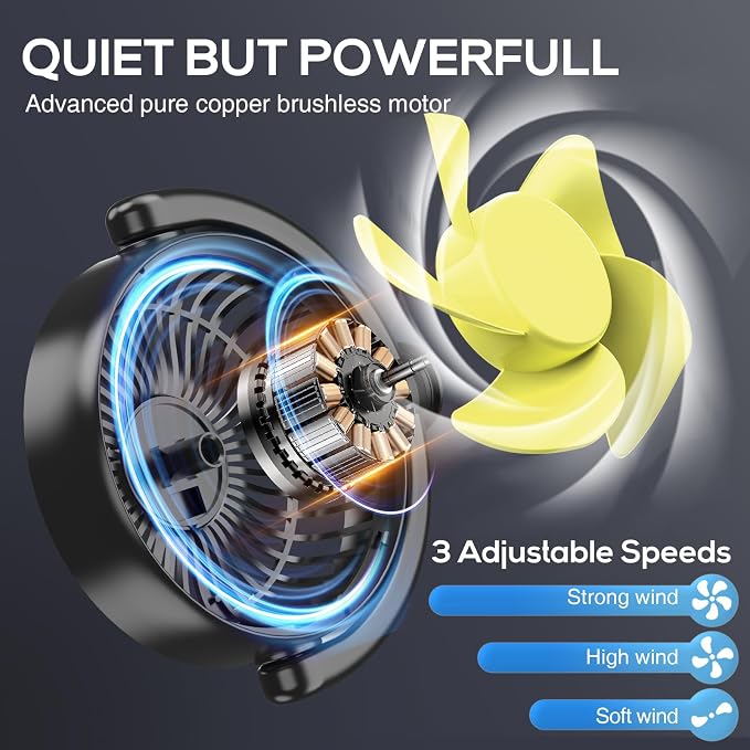 Dealswin Rechargeable Car Fan for Backseat Kids, Battery and USB Dual Power Car Fans, Independent Control 360°Adjustable Dual Head Car Seat Fan Headrest Cooling Fan for Sedan SUV RV Truck Vehicle - Image 5