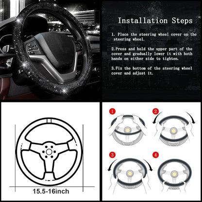 Steering Wheel Cover for Women 15 1/2 inches-16 inches Bling Bling Crystal - Image 5