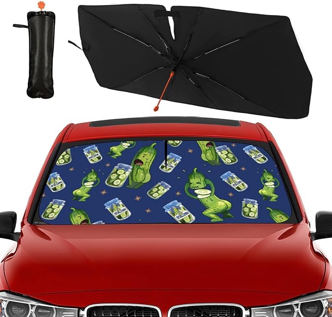 Socira Funny Pickle Car Windshield Sun Shade Umbrella Foldable Sunshade | for Front Window Auto Windshield Sunshade Covers Pickle Gifts for Men Car Accessories Protect from Sun Rays Heat 57'' X 30'' - Image 8