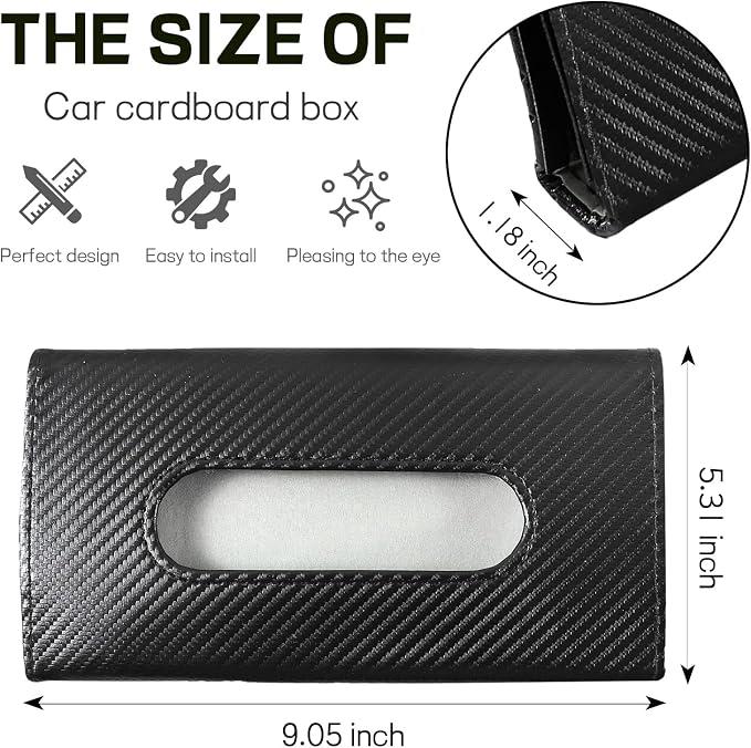 Car Tissue Holder, PU Leather Sun Visor Tissue Box (Carbon Fiber) | Wear-Resistant & Waterproof, Napkin & Mask Dispenser, Metal Memory Clips, Easy Refill, Fits Most Vehicles - Image 2