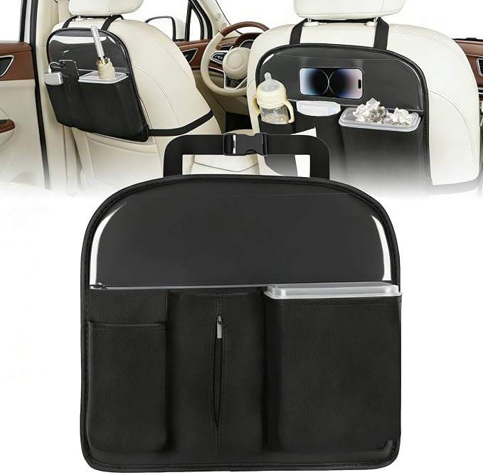 Nilight Car Seat Back Organizer 1PC Black PU Leather Universal | Removable Inner Bucket Tissue Box Mesh Pockets Waterproof Hanging Storage Bag for Cars Vans SUVs MPVs Pickup Trucks by Nilight