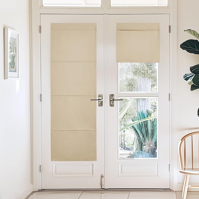 NICETOWN Biscotti Beige Magnetic Door Roman Shade for French Glass Window | Thermal Insulated, French Front Door Window Covering, Roman Roll Up Shade for Patio Glass, 27 x 72 inch Long, 1 Panel by NICETOWN